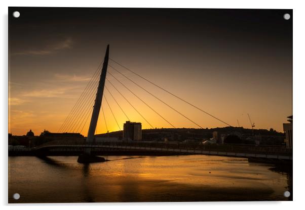 Sunset over Swansea Sail Bridge Acrylic by Leighton Collins