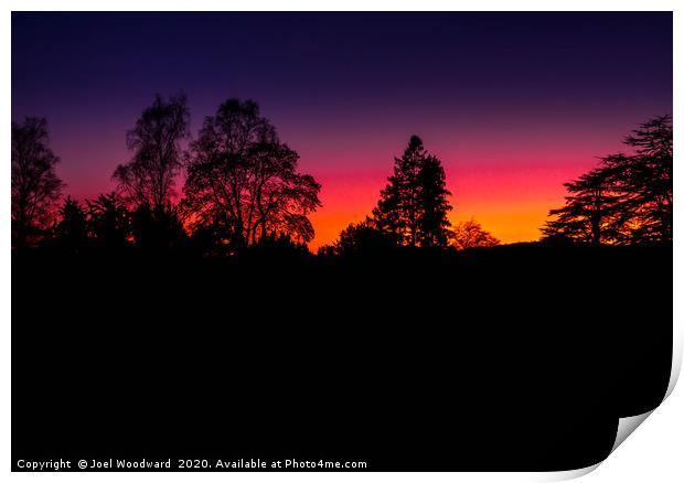sunset silhouette Print by Joel Woodward