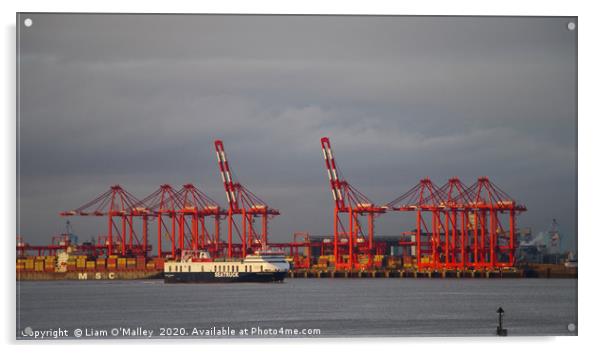 Red Cranes at the Port of Liverpool Acrylic by Liam Neon