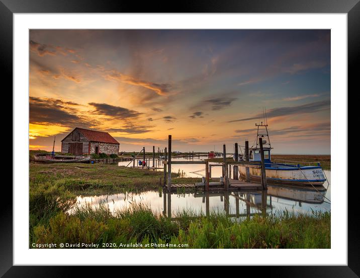 High tide Sunset at Thornham Harbour Framed Mounted Print by David Powley