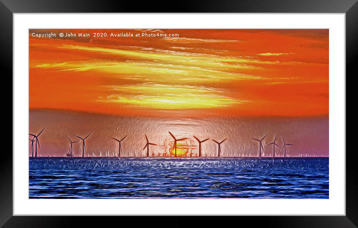 Windmills on Sunset (Original Digital Art)  Framed Mounted Print by John Wain