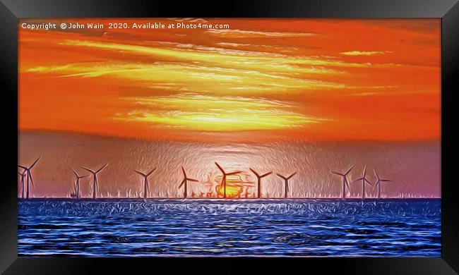 Windmills on Sunset (Original Digital Art)  Framed Print by John Wain