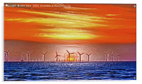 Windmills on Sunset (Original Digital Art)  Acrylic by John Wain