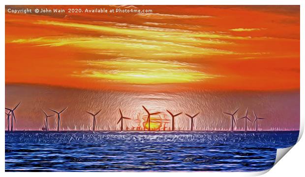 Windmills on Sunset (Original Digital Art)  Print by John Wain