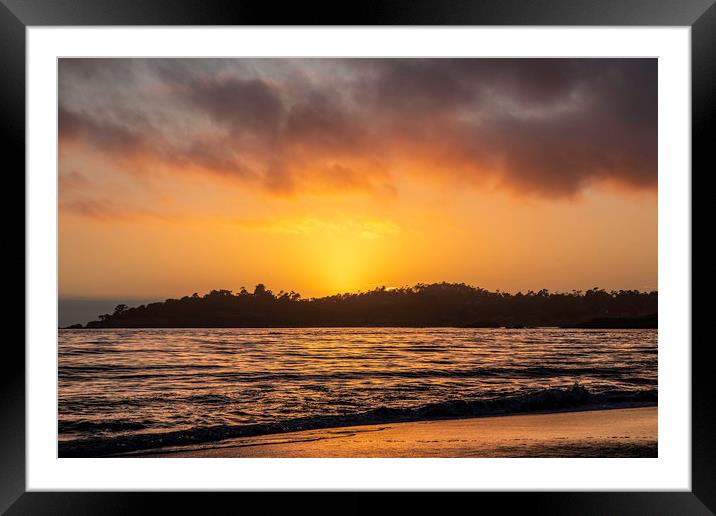 Sunset on Carmel Beach, California Framed Mounted Print by Ray Hill