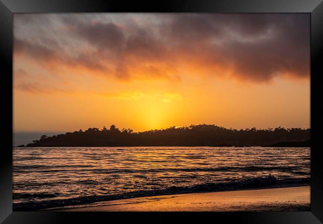 Sunset on Carmel Beach, California Framed Print by Ray Hill