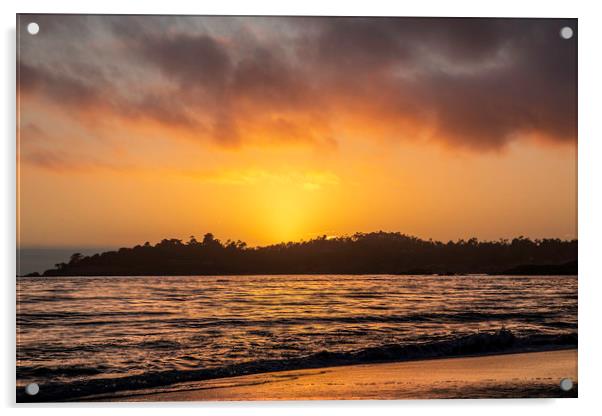 Sunset on Carmel Beach, California Acrylic by Ray Hill