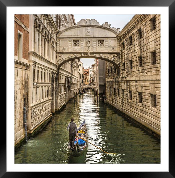 Godala approaches the Bridge of Sighs, Venice Framed Mounted Print by Ray Hill