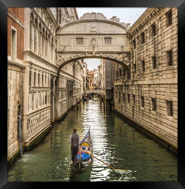 Godala approaches the Bridge of Sighs, Venice Framed Print by Ray Hill