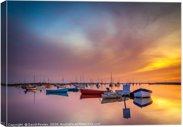 Early morning reflections at Brancaster Staithe  Canvas Print by David Powley