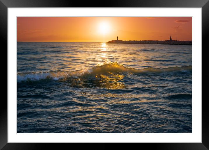 Sunrise over sea waves Framed Mounted Print by Jordan Jelev