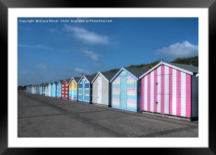 Pakefield Beach Huts Suffolk Framed Mounted Print by Diana Mower