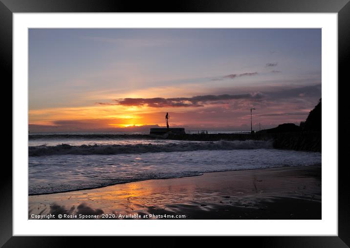 Sunrise on Looe Beach and Banjo Pier Framed Mounted Print by Rosie Spooner