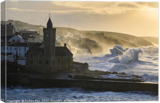 Early morning at Porthleven Canvas Print by Andrew Ray