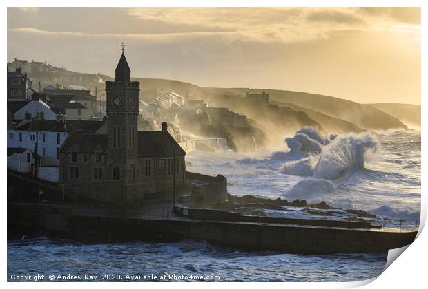 Early morning at Porthleven Print by Andrew Ray