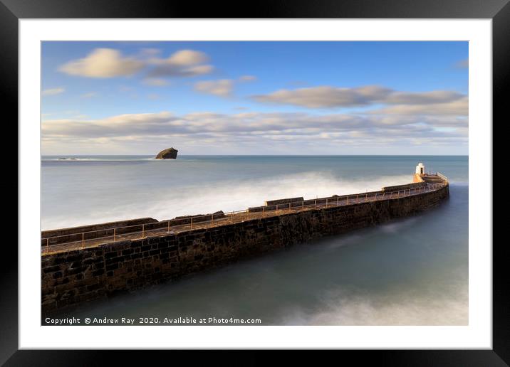 Clouds over Portreath Pier and Gull Rock Framed Mounted Print by Andrew Ray