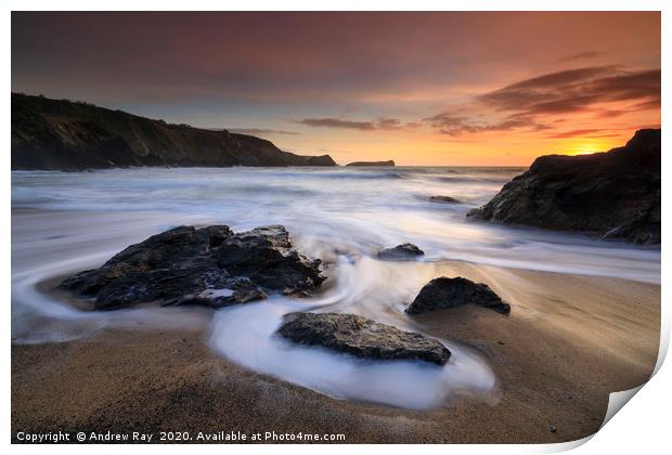Sunset over Polrurrian Cove Print by Andrew Ray
