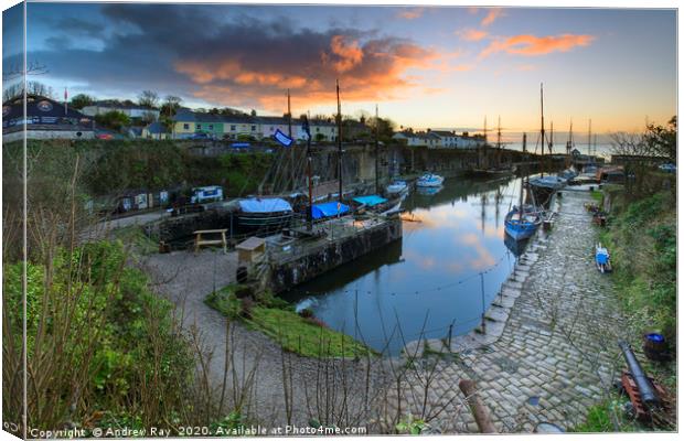 Sunrise over the dock (Charlestown) Canvas Print by Andrew Ray