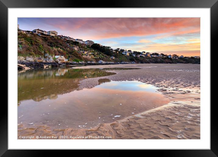 Reflections of sunrise (The Gannel) Framed Mounted Print by Andrew Ray