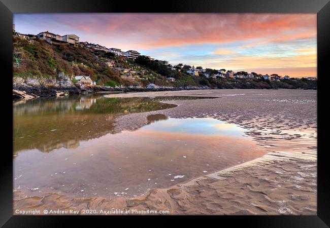 Reflections of sunrise (The Gannel) Framed Print by Andrew Ray