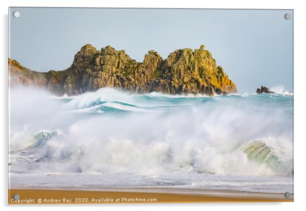 Stormy seas at Logans Rock (Porthcurno) Acrylic by Andrew Ray