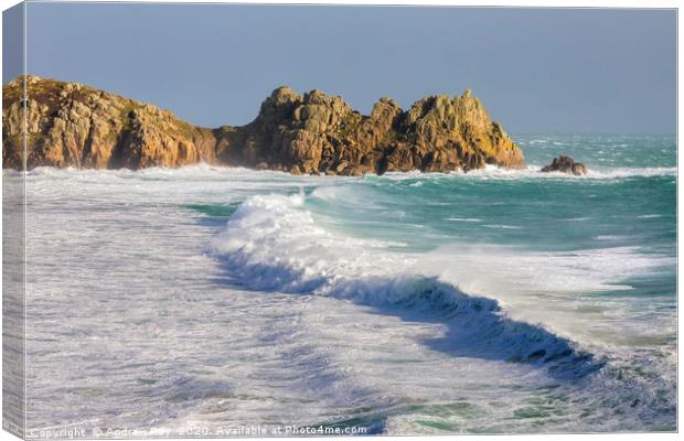 Wave and Logan Rock Canvas Print by Andrew Ray