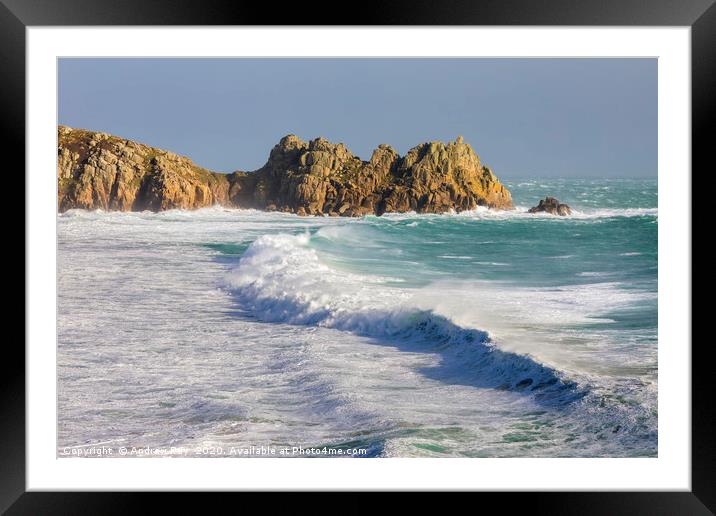Wave and Logan Rock Framed Mounted Print by Andrew Ray