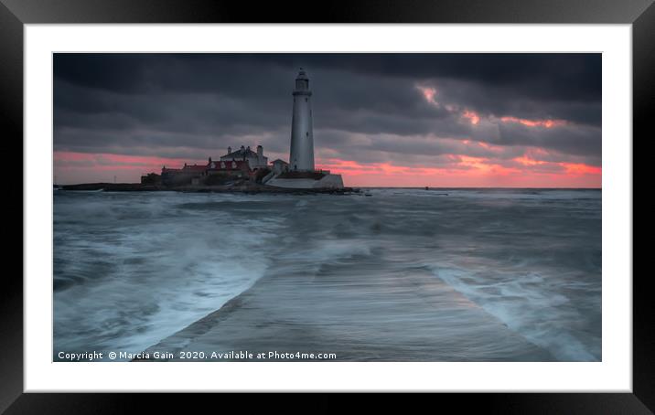 St Marys Lighthouse Framed Mounted Print by Marcia Reay