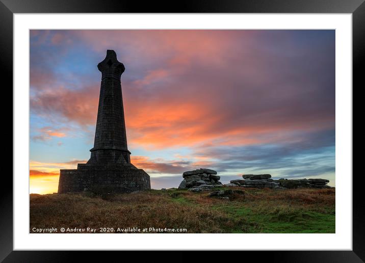 Sunrise behind the Bassett  Monument Framed Mounted Print by Andrew Ray