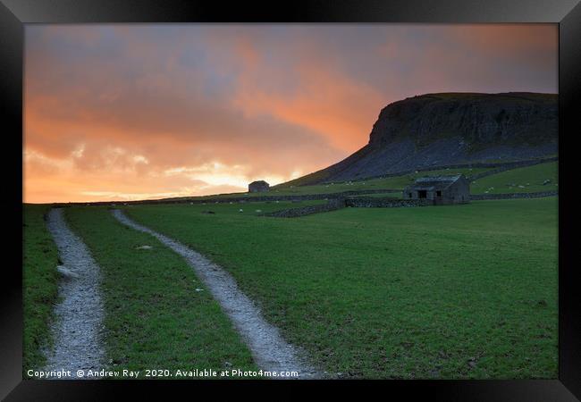 Sunset over Norber Scar Framed Print by Andrew Ray