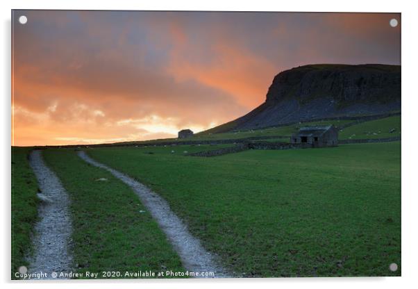 Sunset over Norber Scar Acrylic by Andrew Ray