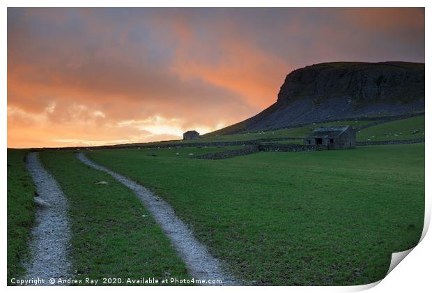 Sunset over Norber Scar Print by Andrew Ray