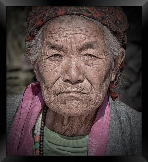 Old Nepalese Lady Framed Print by Caroline Claye
