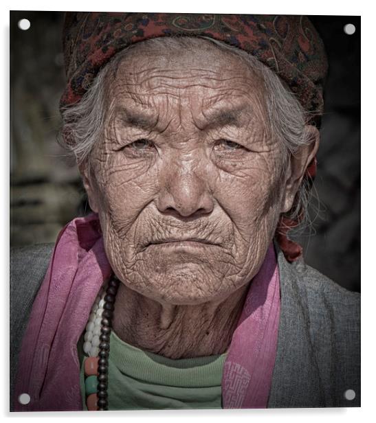 Old Nepalese Lady Acrylic by Caroline Claye
