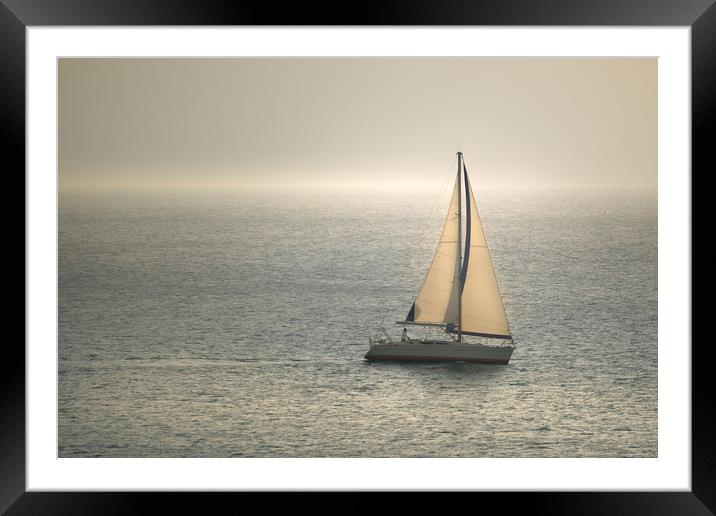 Yacht sailing in sea Framed Mounted Print by Jordan Jelev
