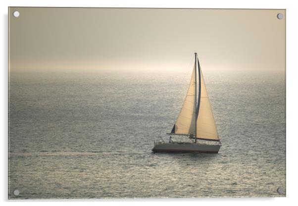 Yacht sailing in sea Acrylic by Jordan Jelev
