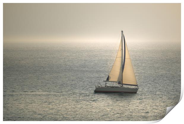 Yacht sailing in sea Print by Jordan Jelev