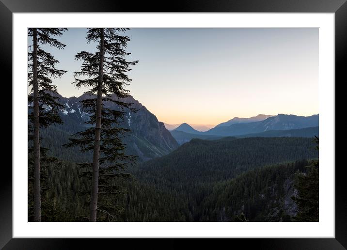 Sunset at Inspiration Point in Mount Rainier Framed Mounted Print by Belinda Greb