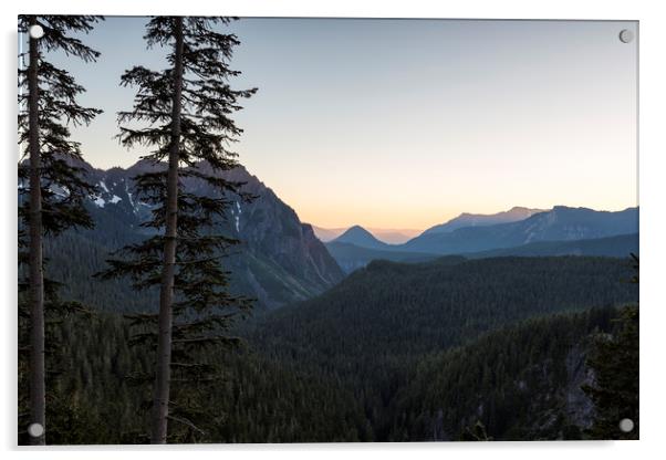 Sunset at Inspiration Point in Mount Rainier Acrylic by Belinda Greb