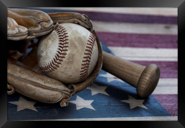 Old Fashion American Baseball  Framed Print by Thomas Baker