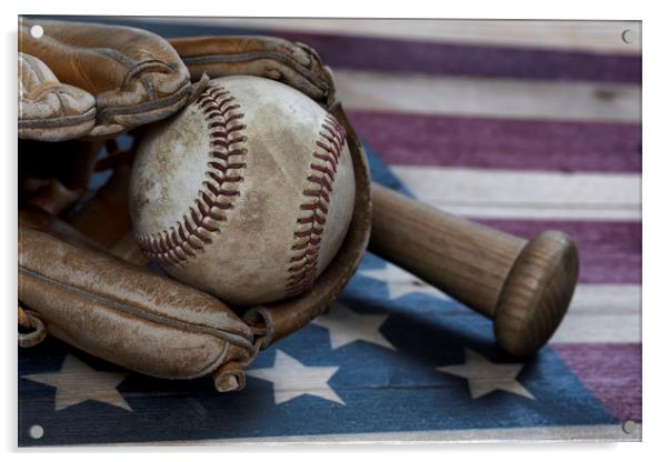 Old Fashion American Baseball  Acrylic by Thomas Baker