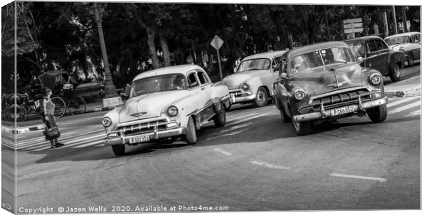 Old timers panorama in monochrome Canvas Print by Jason Wells