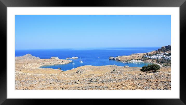 Overview of Lindos, Rhodes, Greece Framed Mounted Print by M. J. Photography