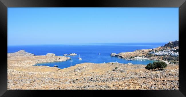 Overview of Lindos, Rhodes, Greece Framed Print by M. J. Photography