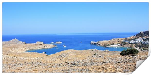 Overview of Lindos, Rhodes, Greece Print by M. J. Photography