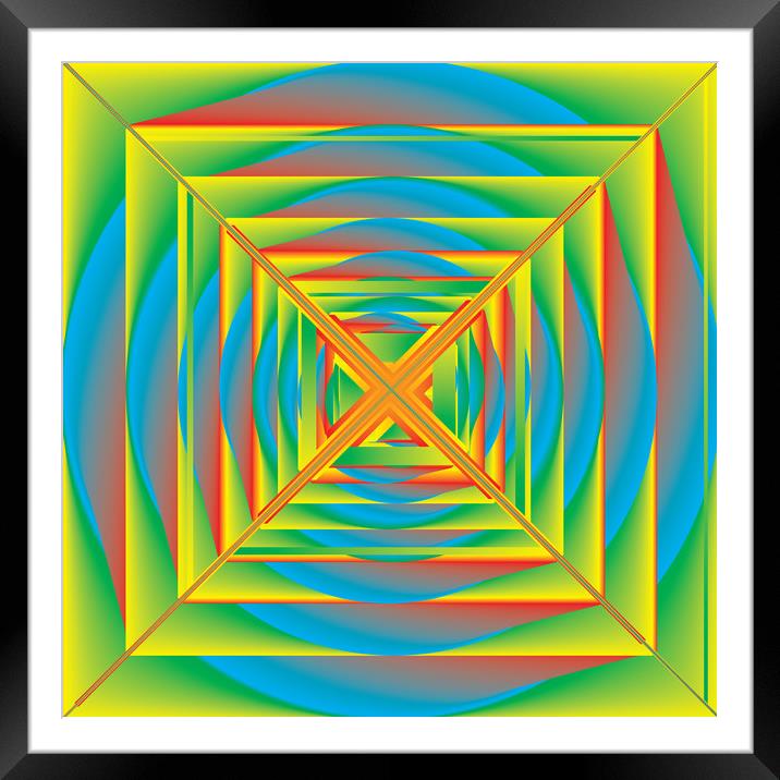Abstract Arabesque Red Green Yellow Cyan Spinning  Framed Mounted Print by Adrian Bud