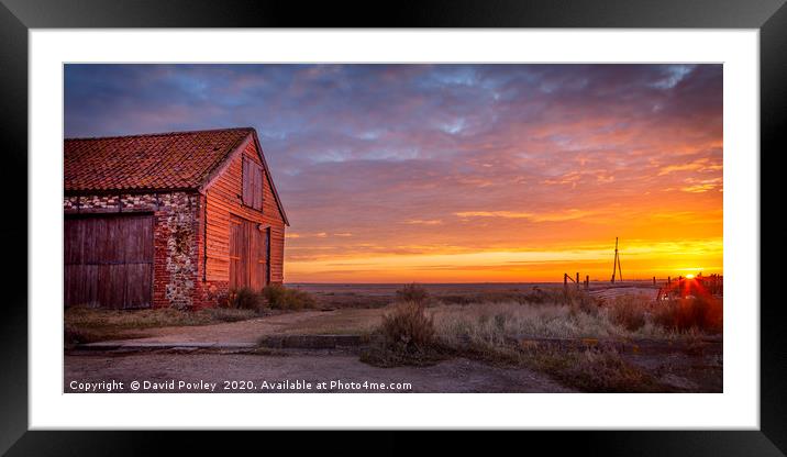 Sunrise over the barn at Thornham Norfolk Framed Mounted Print by David Powley