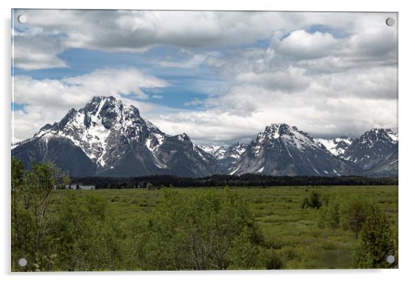 Grand Teton Mountains Acrylic by Ray Hill