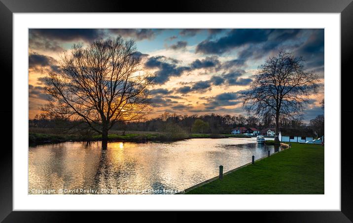 Sunset over the river at Coltishall Norfolk Framed Mounted Print by David Powley