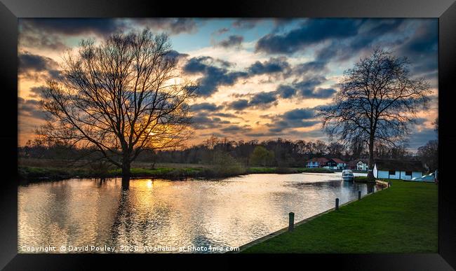 Sunset over the river at Coltishall Norfolk Framed Print by David Powley